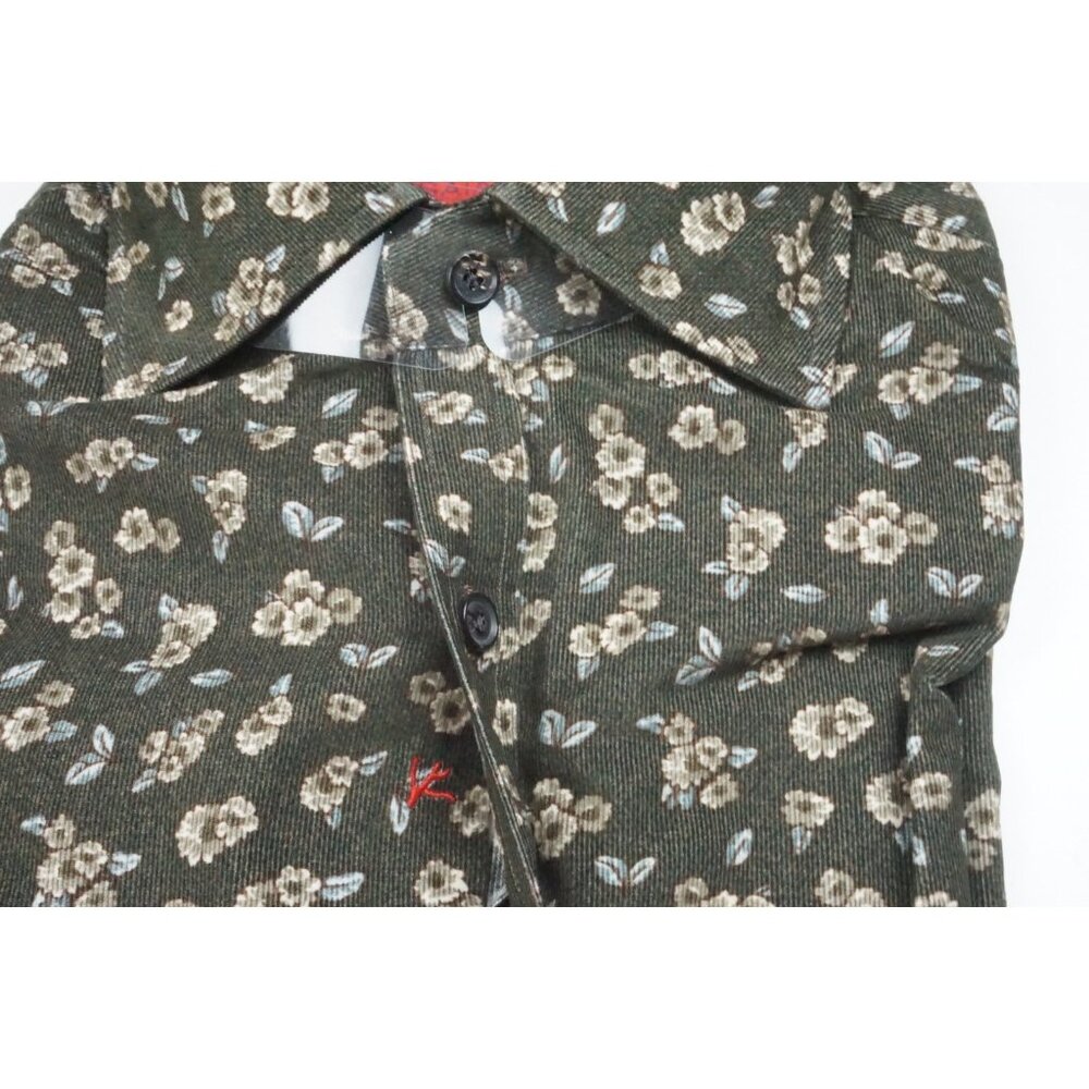 Isaia Microfiber Forest Green Beige Floral Long Sleeve Cotton Shirt 15.5/39 NEW - Picture 2 of 5
